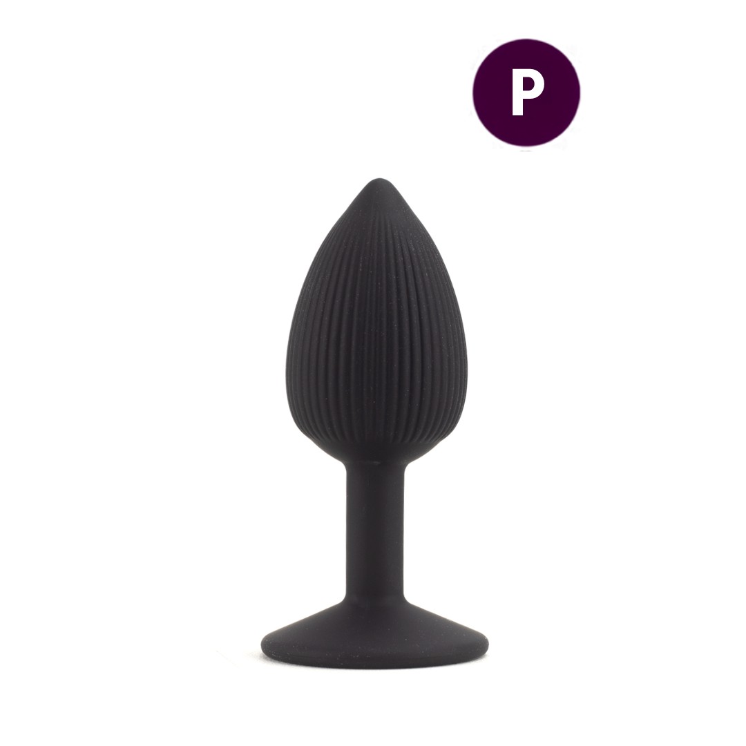 Plug Anal Cônico no Tamanho "P em Silicone com Textura Anelar e Base de Ventosa - SI |  6,5 x 2,7 cm - 1