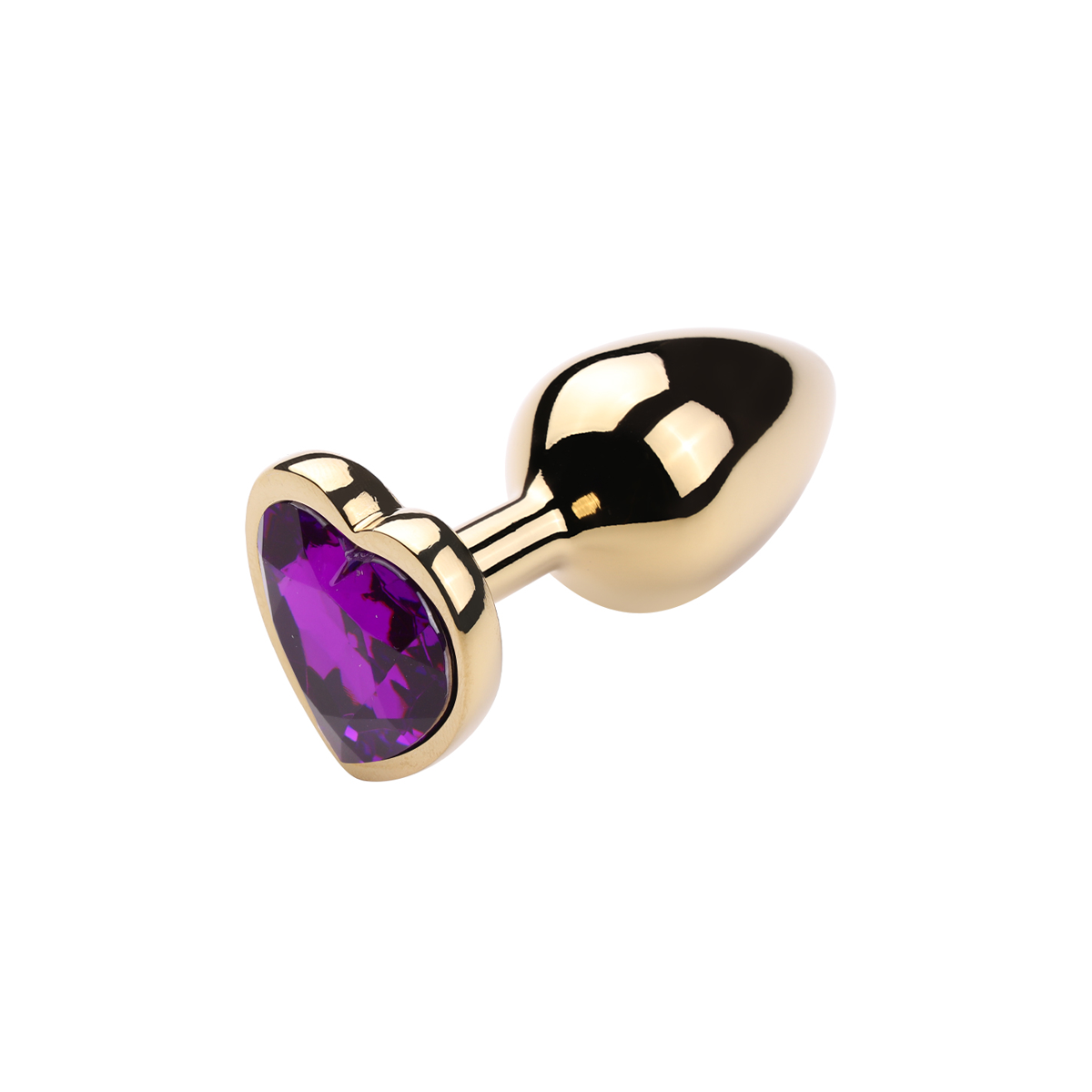 Plug Anal Dourado "G" no Formato Cônico com Detalhe de Pedra Brilhante na Base de Coração - 7,7 x 4 cm | Disponível em 9 Cores - 7