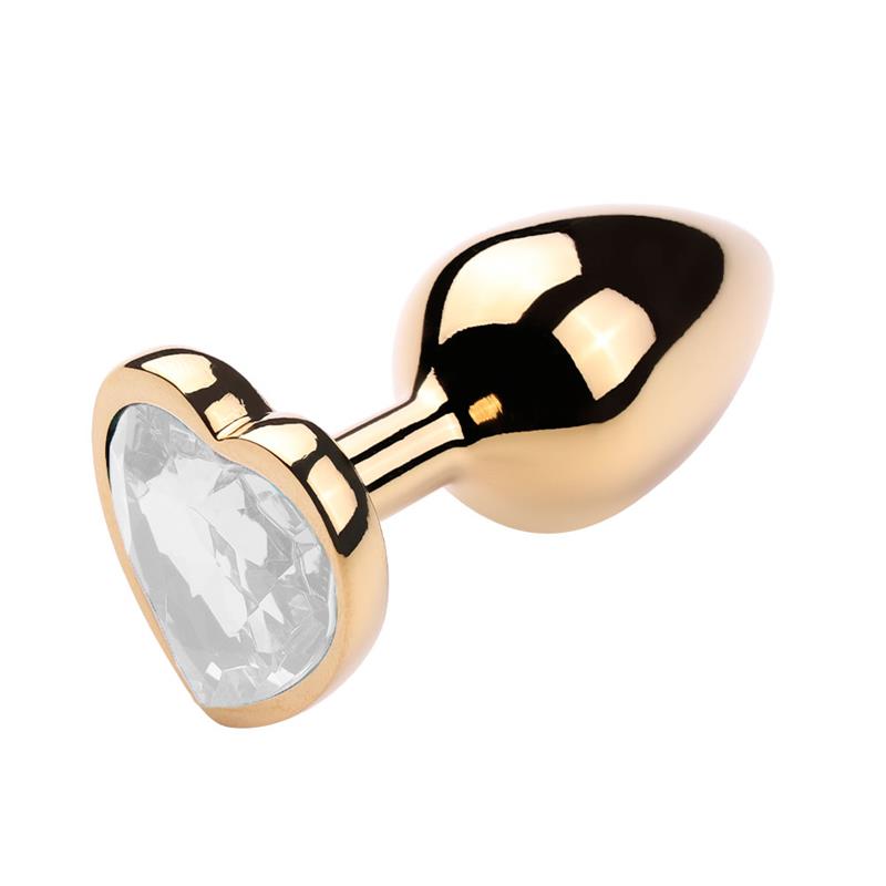 Plug Anal Dourado "M" no Formato Cônico com Detalhe de Pedra Brilhante na Base de Coração | 7 x 3,3 cm | Disponível em 9 Cores - 10