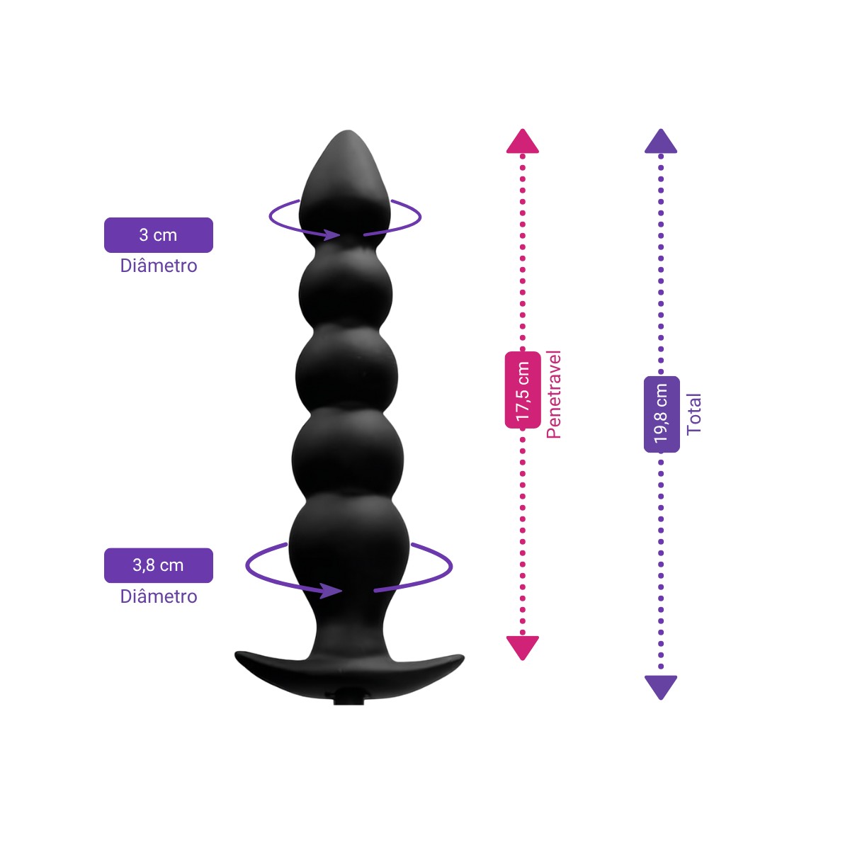 Plug Anal Escalonado Inflável com 5 Esferas em Silicone com Pera de Pressão | 17,5 x 3,8 cm - 2