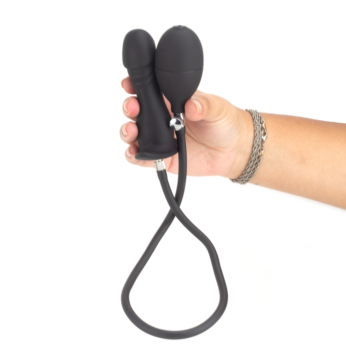 Plug Anal Inflável no Formato de Pênis em Silicone com Glande e Bomba Pera - 11 x 3,3 cm - 5