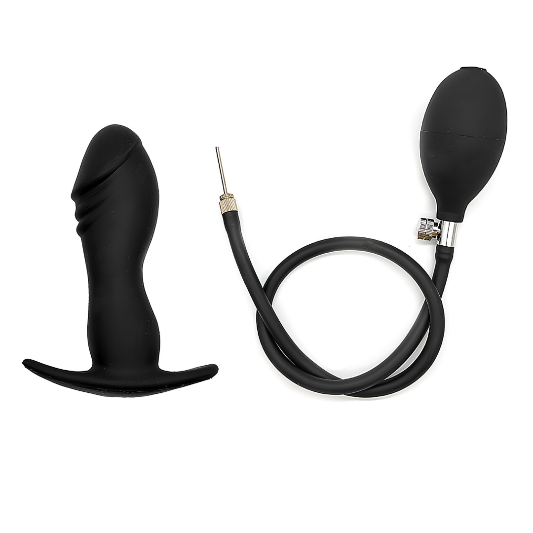 Plug Anal Inflável no Formato de Pênis em Silicone com Glande e Bomba Pera - 11 x 3,3 cm - 3