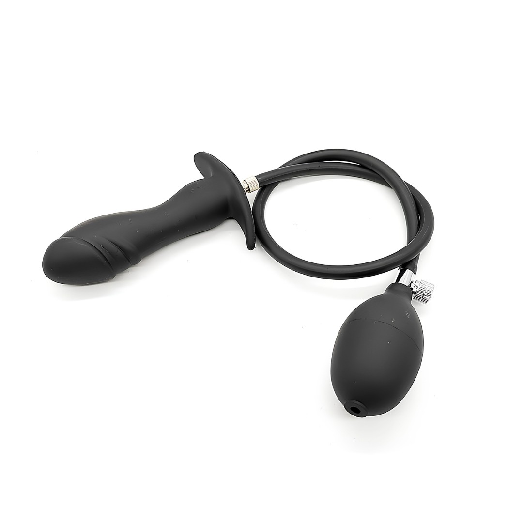 Plug Anal Inflável no Formato de Pênis em Silicone com Glande e Bomba Pera - 11 x 3,3 cm - 6