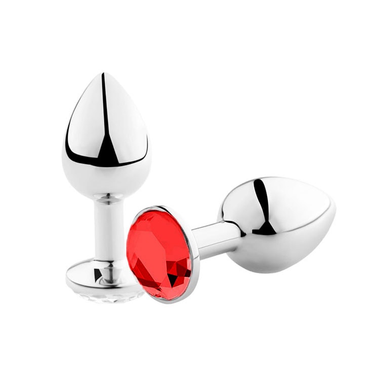 Plug Anal "M" em Alumínio Polido com Formato Cônico e Joia na Base - 6,6 x 3,3 cm | Disponível em 9 Cores - 3