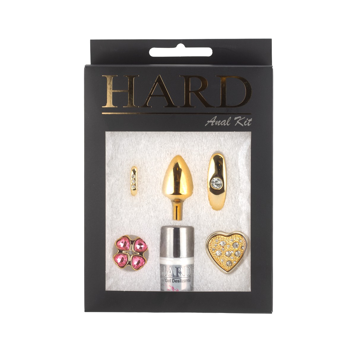 Kit Plug Anal "M" em Formato Cônico Dourado com 4 Alças Removíveis e Detalhe de Joias - Hard Anal Kit | 6,6 x 3,2 cm - 9