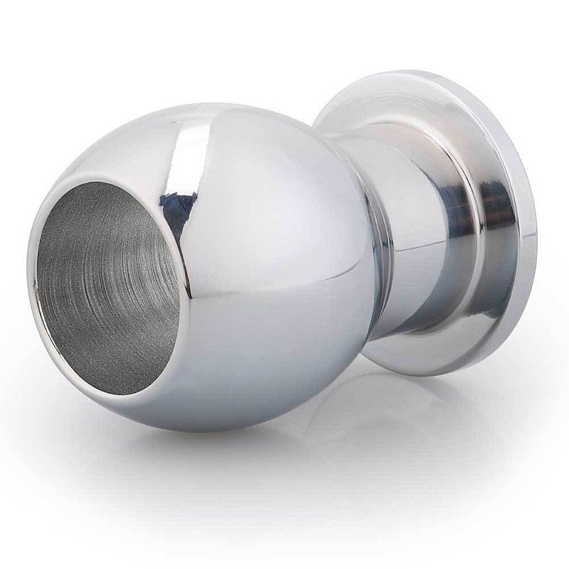 Plug Anal ''M'' Vazado em Aço Inoxidável Cromado - Sexy Import | 5,5 x 3,9 cm - 3