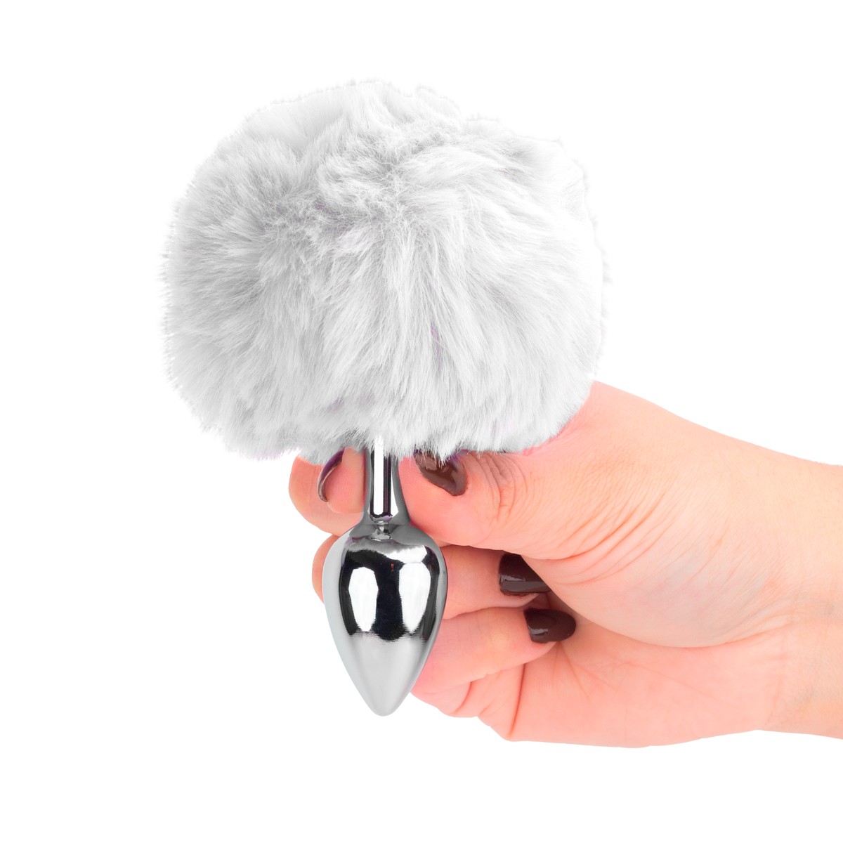 Plug Anal "P" em Aço Inoxidável com Pompom | 6 x 2,7 cm | Disponível em 8 Cores - 8