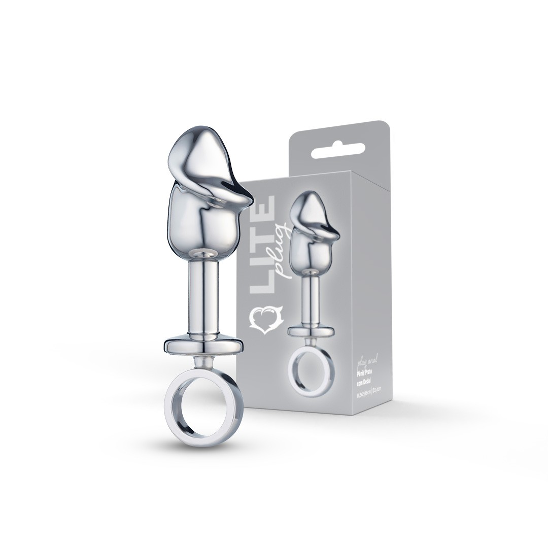 Plug Anal Prata com Formato de Glande e Dedal - Sexy Fantasy Lite | 7,5 x 2,5 cm - 2