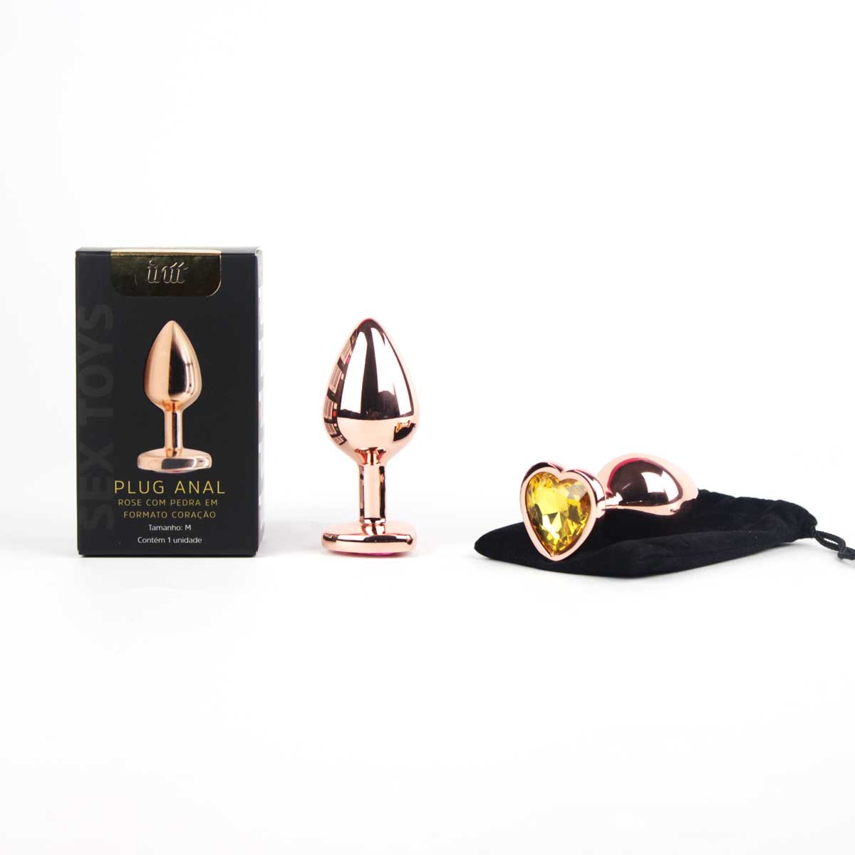 Plug Anal Rose no Tamanho "M" com Pedra Brilhante na Base em Formato de Coração - Intt Toys | 7 x 3,3 cm | Disponível em 10 Cores - 1