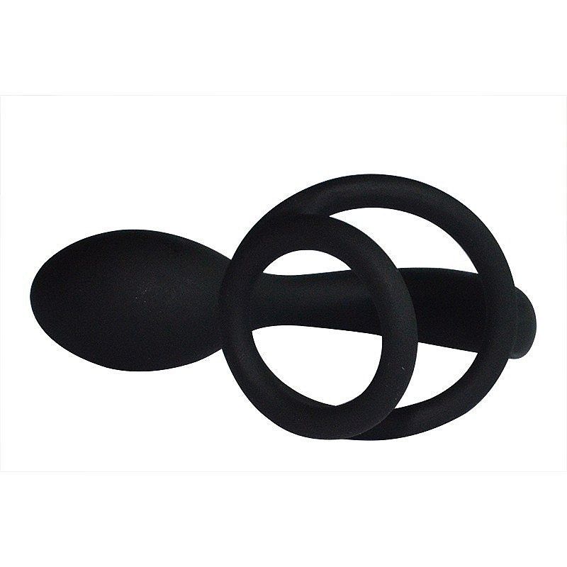 Plug Anal em Silicone Aveludado com Anel Peniano Duplo - 8,5 x 3,1 cm - 2
