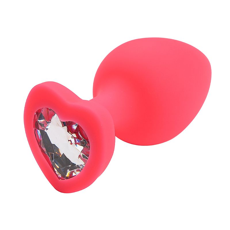 Plug Anal em Silicone no Tamanho "M" com Pedra Brilhante na Base no Formato de Coração - SI | 6,5 x 3,4 cm | Disponível em 4 Cores - 4