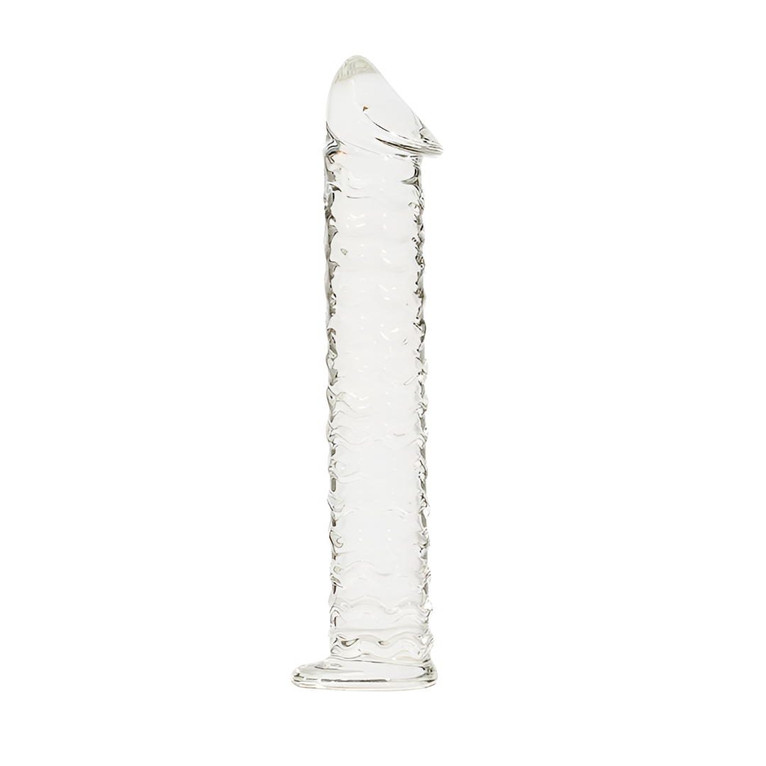 Plug Anal em Vidro no Formato Pênis com Glande e Saliências - 24,8 x 4,5 cm - 2