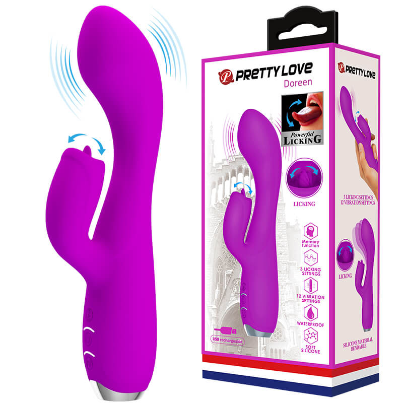 Vibrador Estimulador de Ponto G e Clítoris Recarregável em Silicone com 12 Modos de Vibração e 3 Movimento de Língua - Pretty Love Doreen | 11,3 x 3,8 cm | Disponível em 2 cores - 1