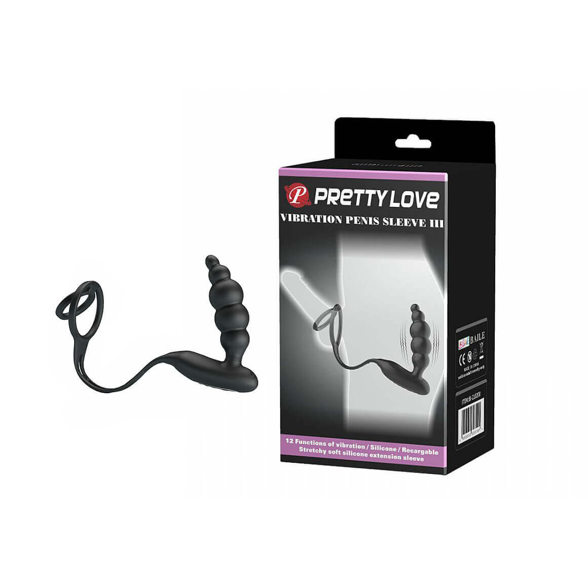 Plug Anal com Anel Duplo em Silicone com 12 Modos de Vibrações - Pretty Love Vibration Penis Sleeve 3 | 7,5 x 2,5 cm - 7
