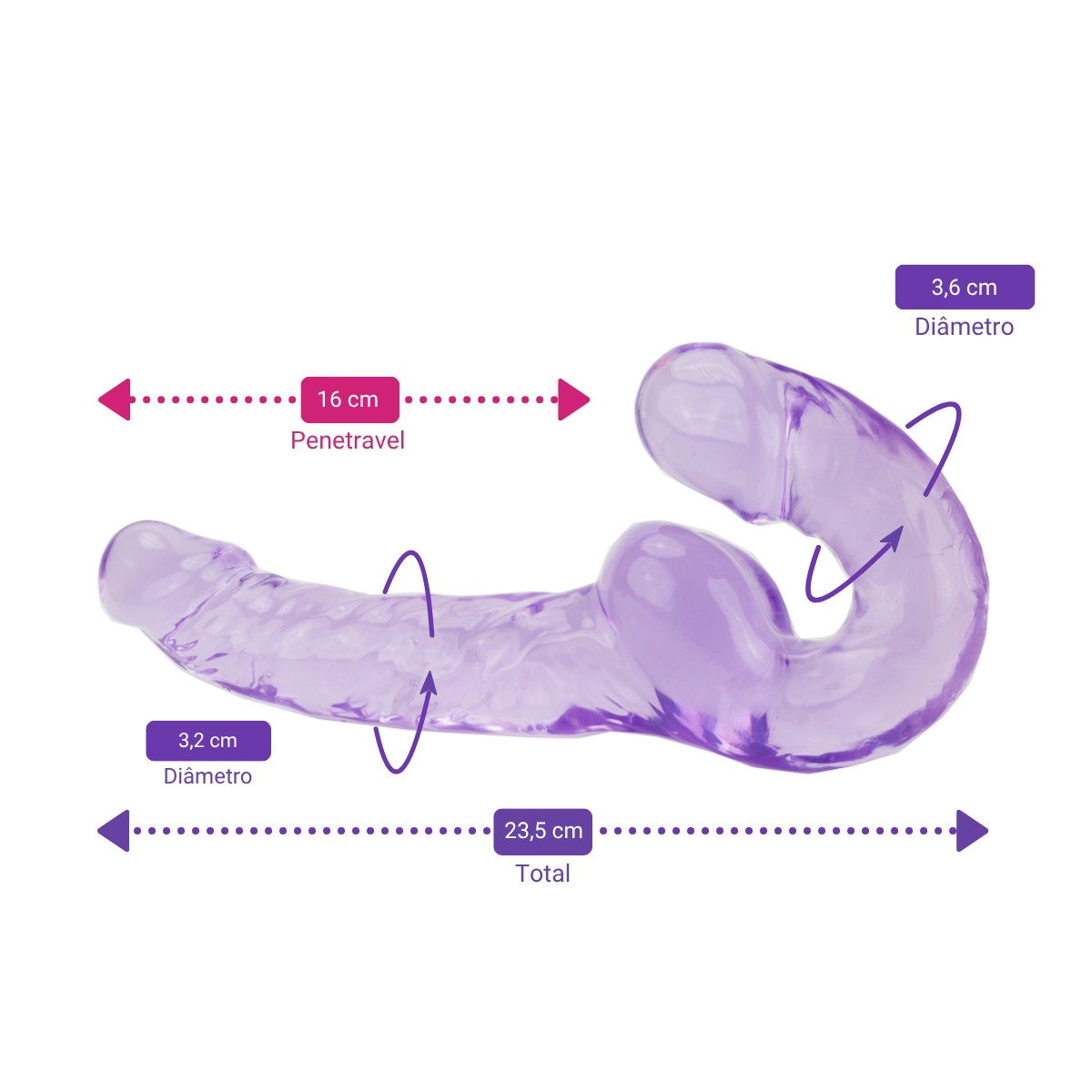 Prótese Dupla Strap On em TPE com Glande Definida e Texturas - Dildo Ultra-Realistic 9.2" | 16 x 3,2 cm | Disponível em 2 Cores - 2
