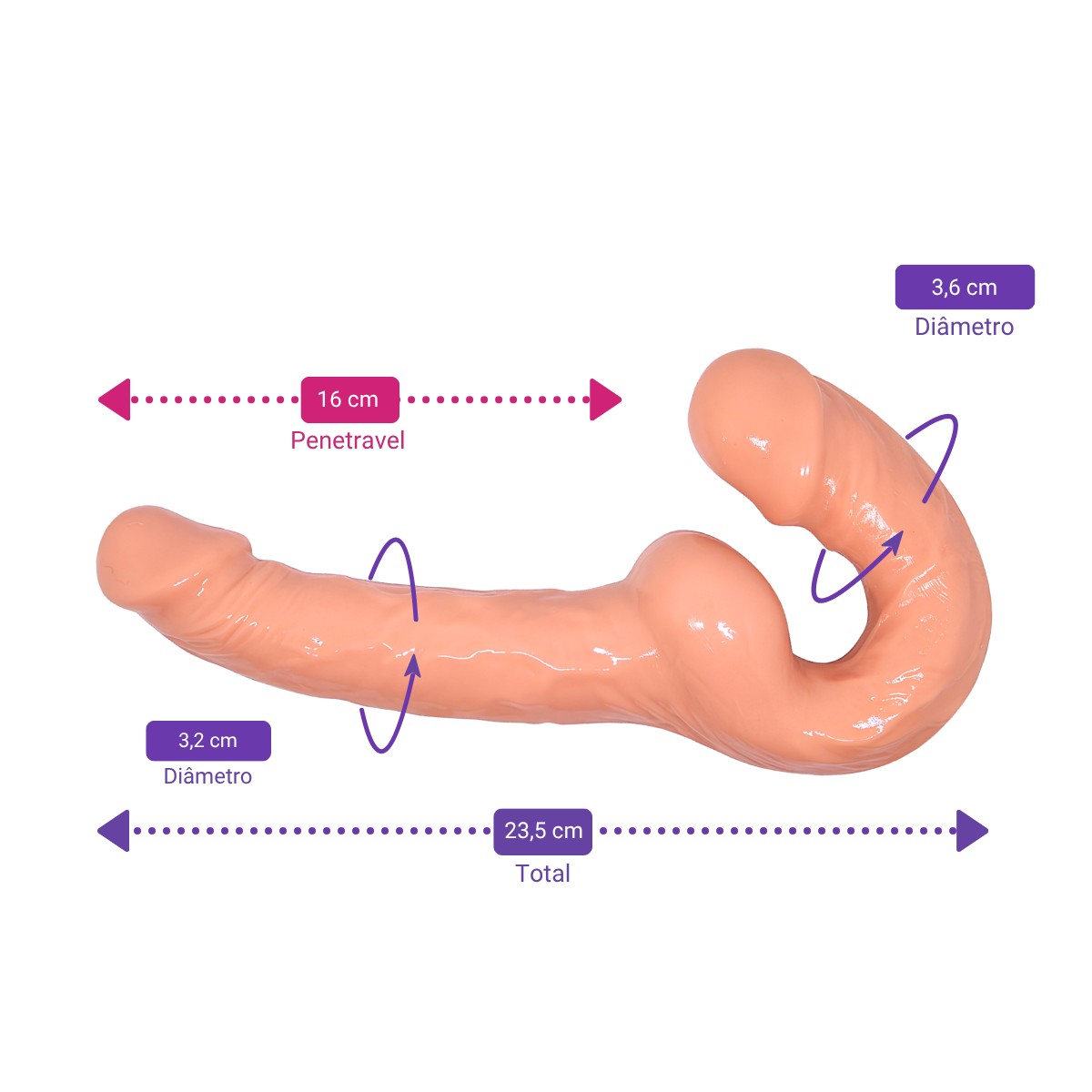 Prótese Dupla Strap On em TPE com Glande Definida e Texturas - Dildo Ultra-Realistic 9.2" | 16 x 3,2 cm | Disponível em 2 Cores - 7