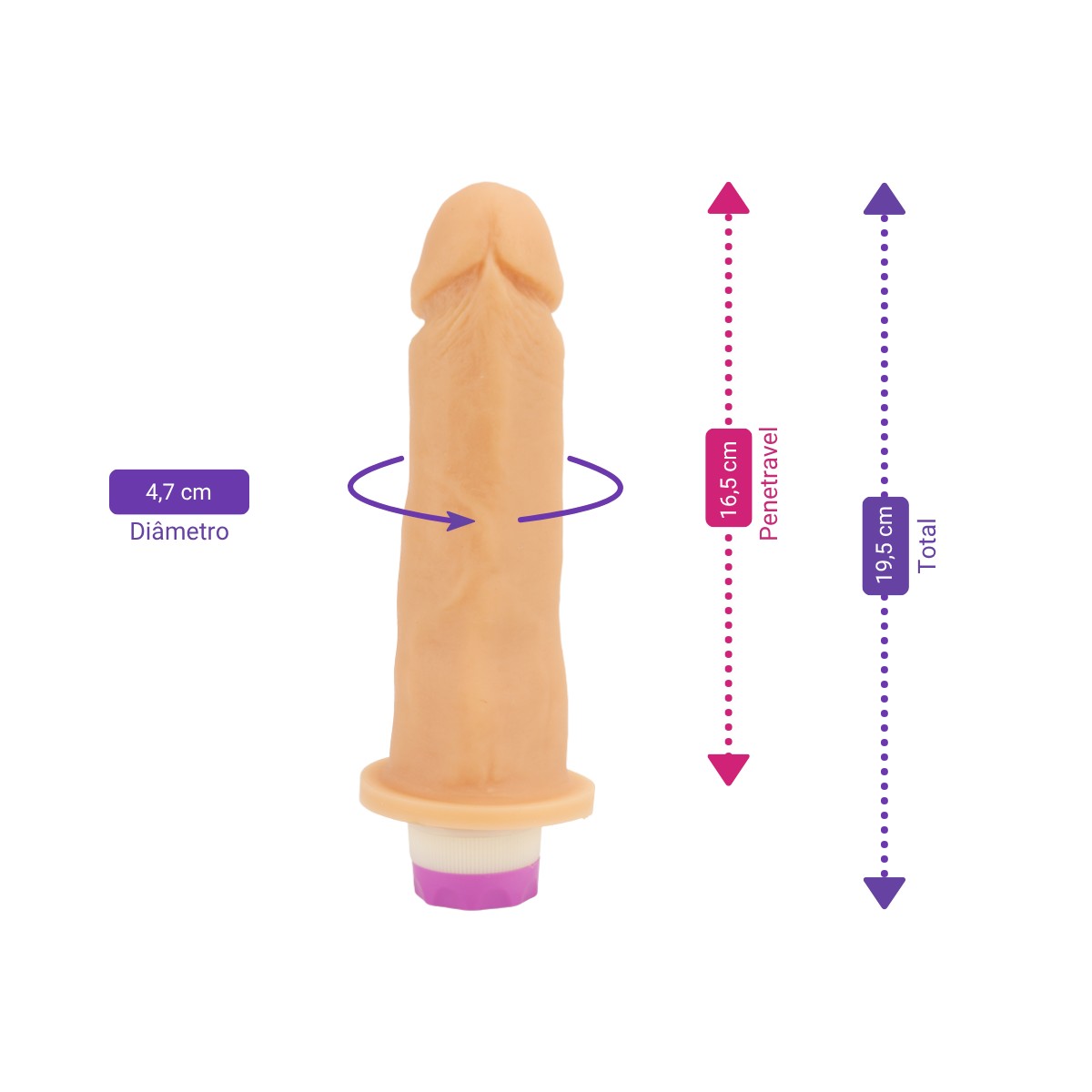 Prótese Peniana Realística em PVC com Veias Salientes, Glande e Vibrador Multivelocidade - Pura Luxúria | 16,5 x 4,7 cm | Disponível em 3 Cores - 2