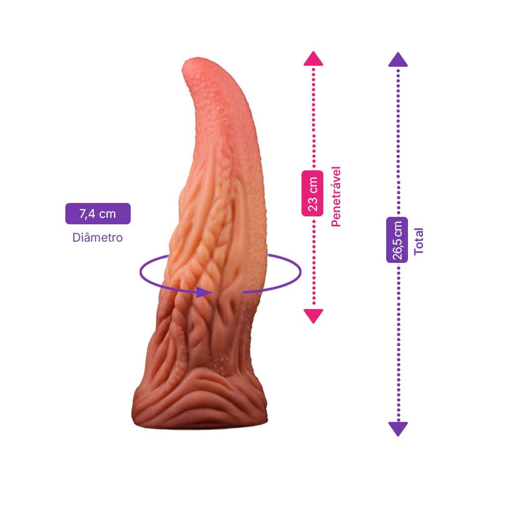 Prótese em Formato de Língua Monster em Silicone com Texturas e Ventosa - LoveToy 10" | 23 x 7,4 cm - 2