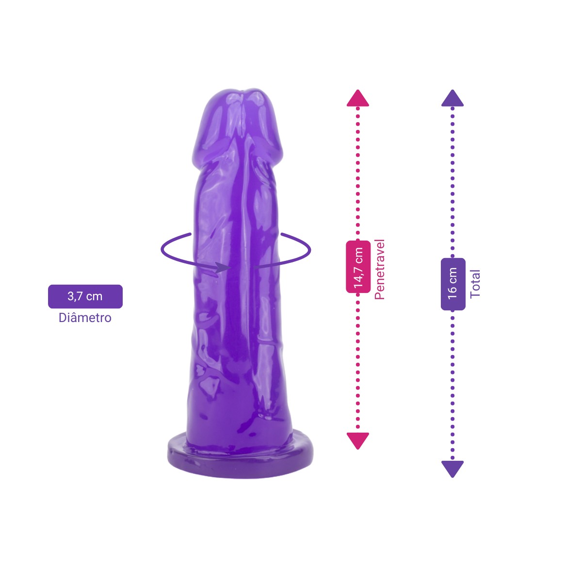 Prótese Peniana em PVC Gel com Glande e Base Reta - Adão & Eva | Disponível em 3 Tamanhos - 9