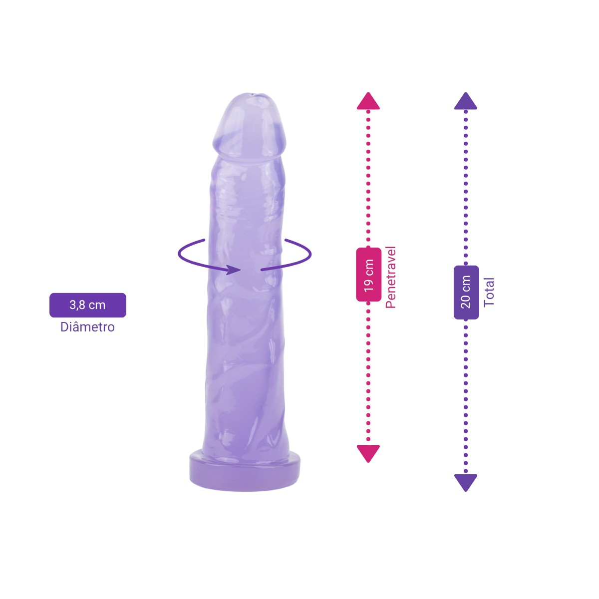 Prótese Peniana em PVC Gel com Glande e Base Reta - Adão & Eva | Disponível em 3 Tamanhos - 16