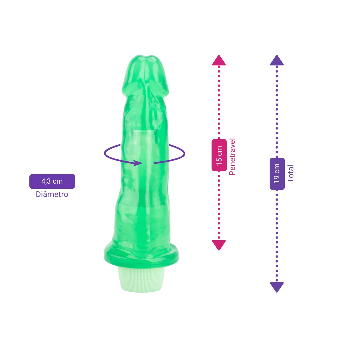 Prótese Peniana em Gel com Vibração Multivelocidade - Adão & Eva | Disponível em 3 Tamanhos - 8