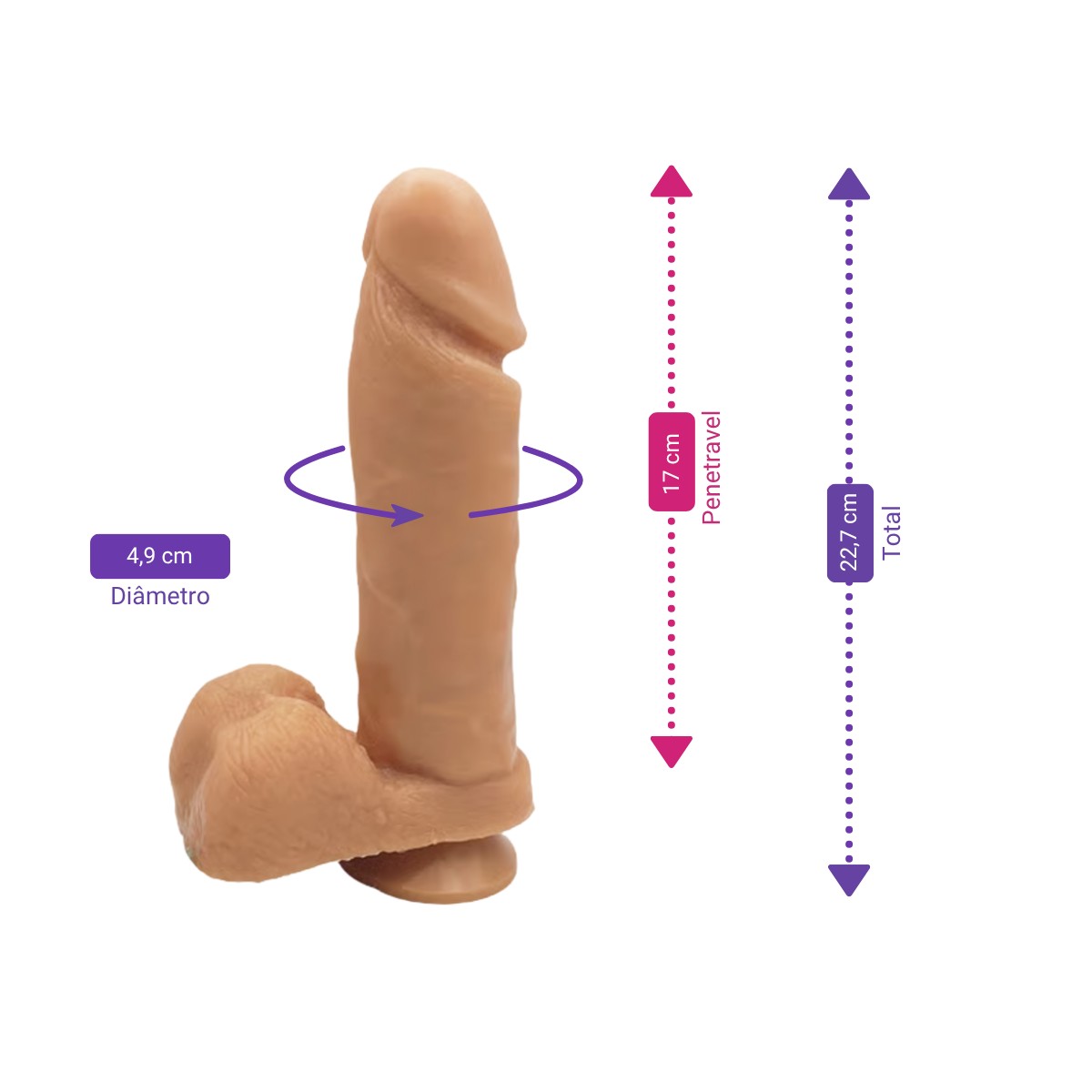 Prótese Peniana Realística com Glande Definida, Veias, Escroto e Ventosa - Sexy Fantasy | 17 x 4,9 cm | Disponível em 2 Cores - 4