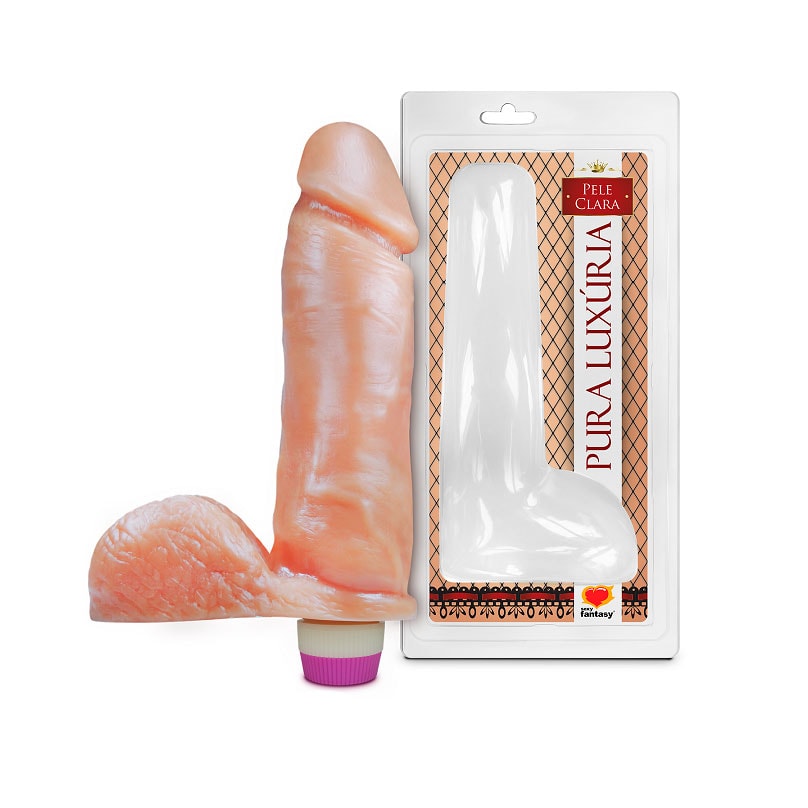Prótese em Formato de Pênis Realístico Com Escroto, Glande Definida e Vibração - Pura Luxúria - 18 x 4,8 cm | Disponível em 3 Cores - 1