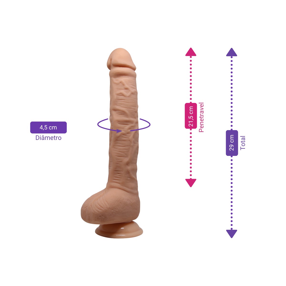 Prótese Gigante em Formato Realístico de Pênis em TPR com Veias, Escroto, Glande e Ventosa - Lybaile Beautiful Dick | 21,5 x 4,5 cm - 2