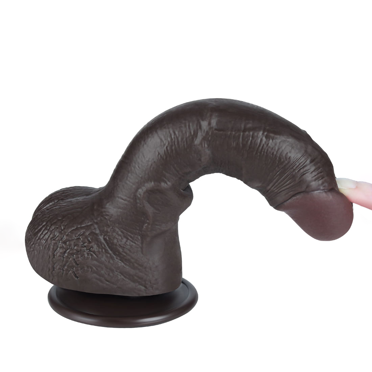Prótese Peniana Curvada em TPE com Escroto, Vertebra e Ventosa Removível - Lovetoy Sliding-Slin Dong 7.5'' | 13,5 x 3,4 cm | Disponível em 3 Cores - 13