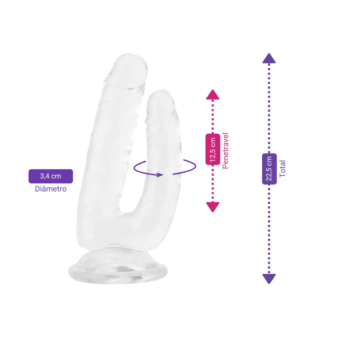 Prótese Peniana Dupla com Veias em TPE Transparente e Base Ventosa - Sexy Import - 3