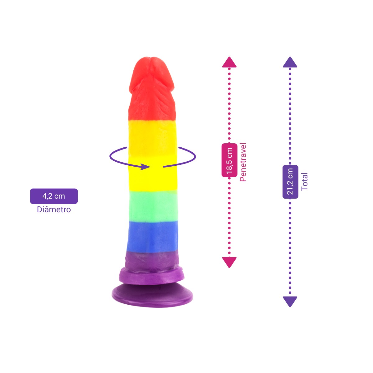 Prótese Peniana Realística com Glande e Ventosa na Base - Adão & Eva Pride Viva a Diversidade | 18,5 x 4,2 cm - 2
