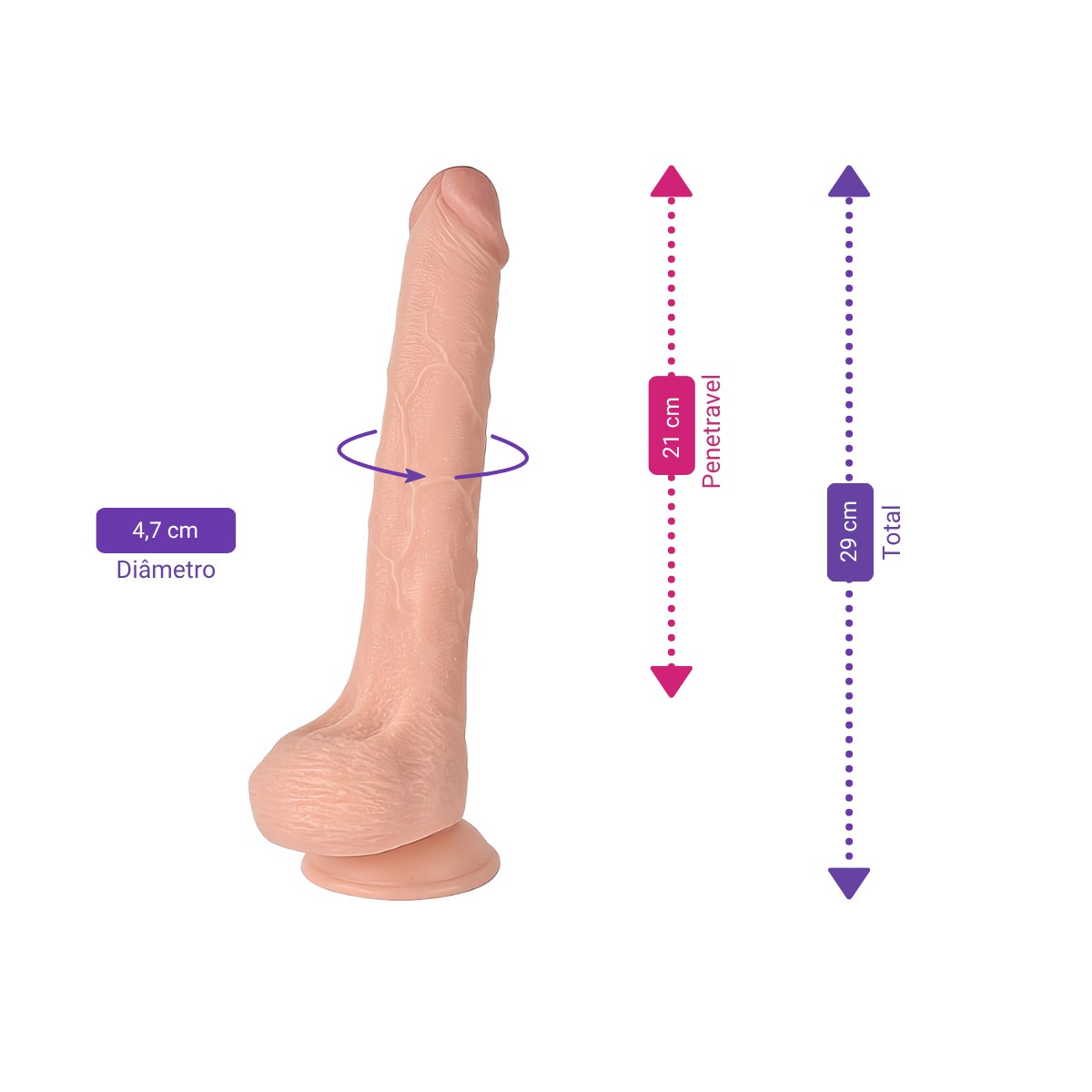 Prótese Peniana em PVC com Glande Definida, Escroto e Ventosa - Vscnovelty Ultra Realistic 11" | 21 x 4,7 cm - 2