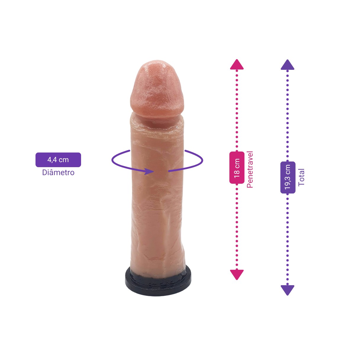 Prótese Peniana Realística com Glande Definida, Leves Texturas de Veias e Base Achatada - InNamorata Royal N°28 | 18 x 4,4 cm - 2
