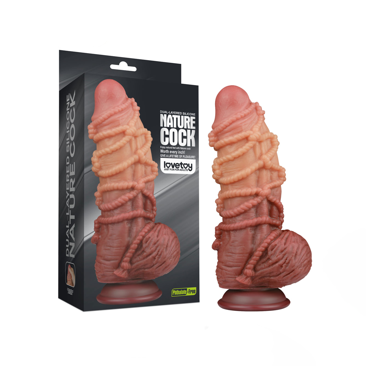 Prótese Peniana Realística em Silicone com Corda, Glande, Escroto e Ventosa - LoveToy 9.5" | 16 x 7,6 cm - 3