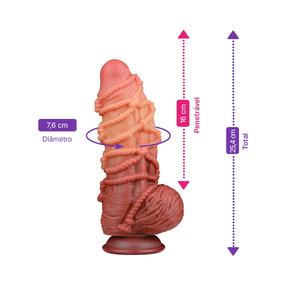 Prótese Peniana Realística em Silicone com Corda, Glande, Escroto e Ventosa - LoveToy 9.5" | 16 x 7,6 cm - 2