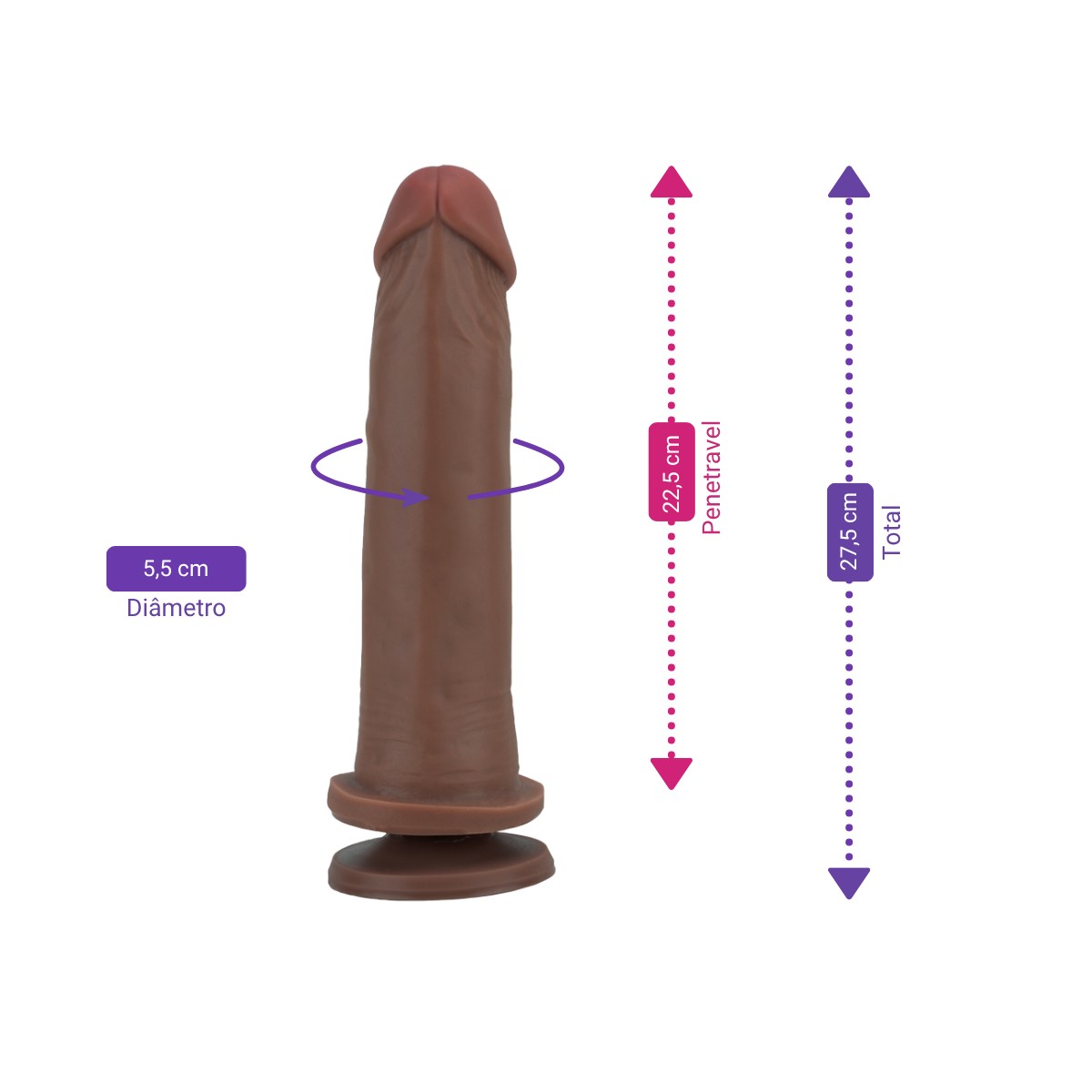 Prótese Peniana Realística em PVC com Glande Delineada, Texturas e Ventosa - Magic Sexy | 22,5 x 5,5 cm | Disponível em 3 Cores - 13