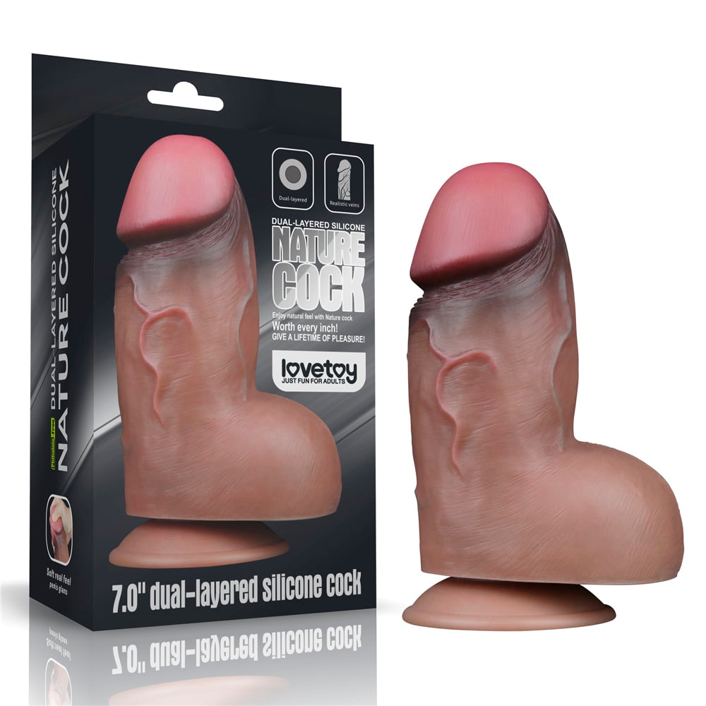 Prótese Peniana Robusta em Silicone de Camada Dupla com Glande Definida e Escroto - LoveToy Nature Cock 7,0'' Dual-Layered | 11,5 x 6,6 cm - 7