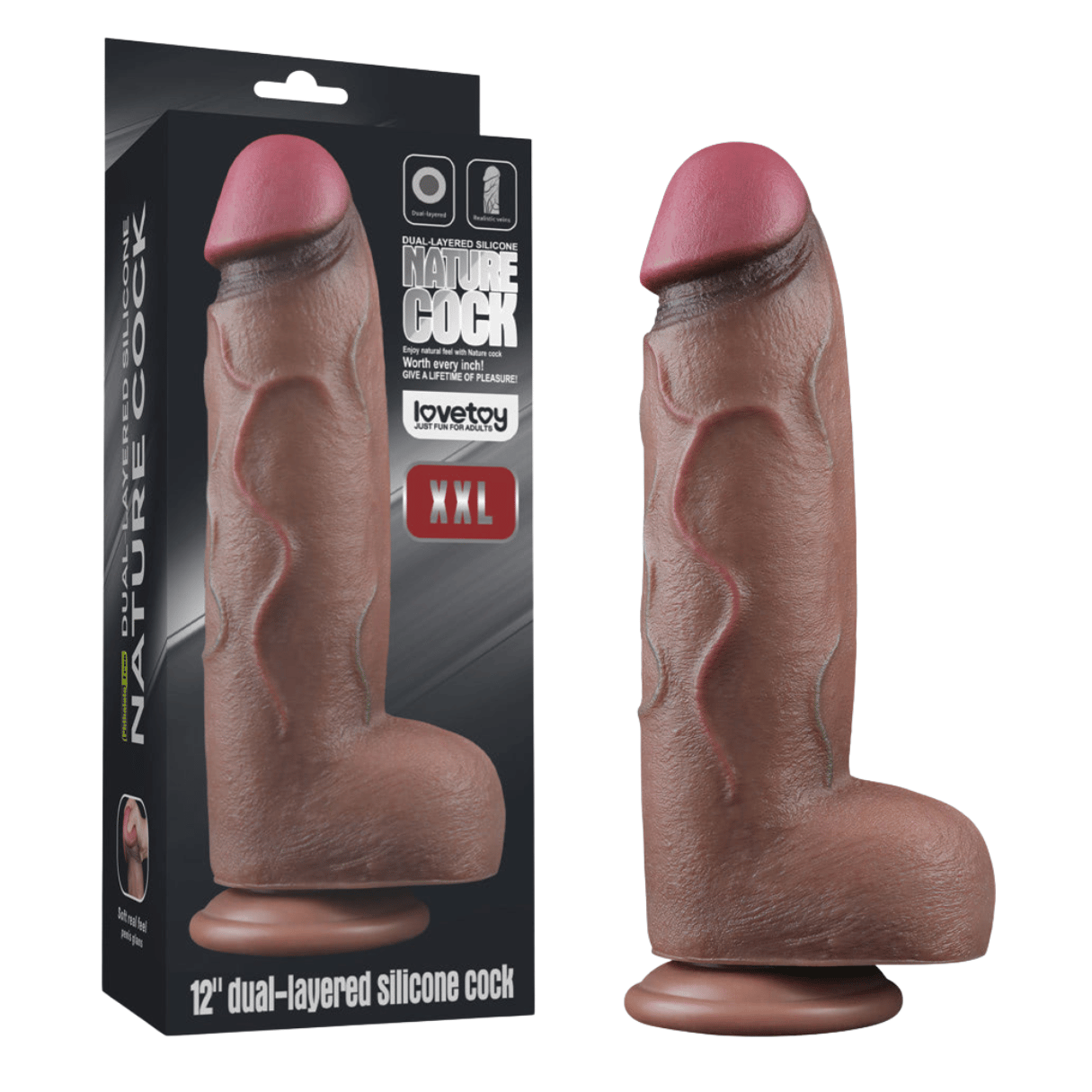 Prótese Peniana Robusta em Silicone Premium com Glande Definida, Ventosa e Escroto - Lovetoy Dual Layered XXL | 24,2 x 6,8 cm - 6