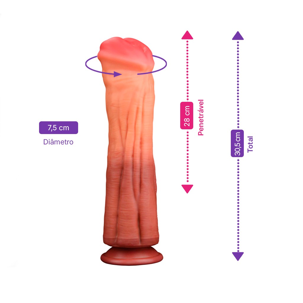 Prótese Peniana em Silicone para Fisting com Textura e Ventosa - Lovetoy Nature Cock 12" | 28 x 7,5 cm - 2