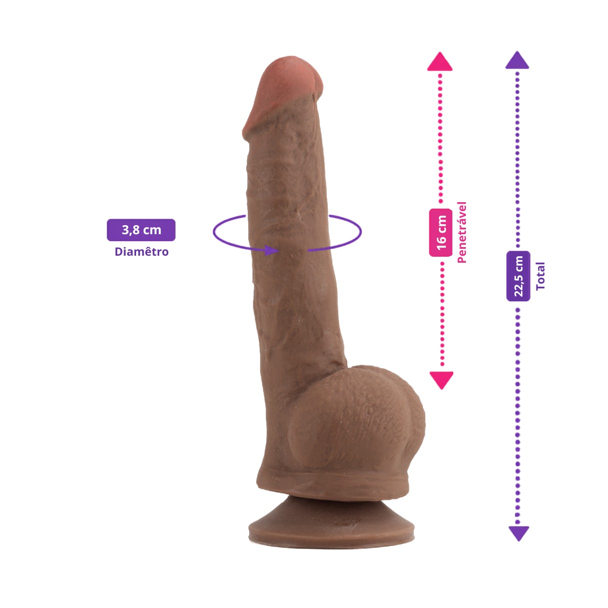 Prótese Peniana em TPE com Base Ventosa, Glande, Escroto e Vértebra - Magic Sexy | 16 x 3,8 cm | Disponível em 3 Cores - 2