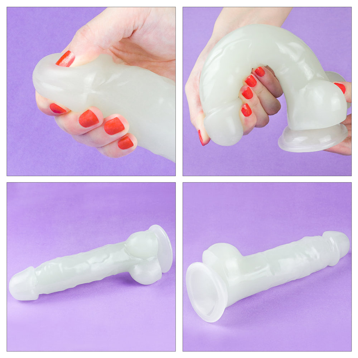 Prótese Peniana em TPE com Escroto, Base Ventosa e Efeito Fosforescente - Lovetoy Lumino Play 8.5 | 17 x 4,7 cm - 2