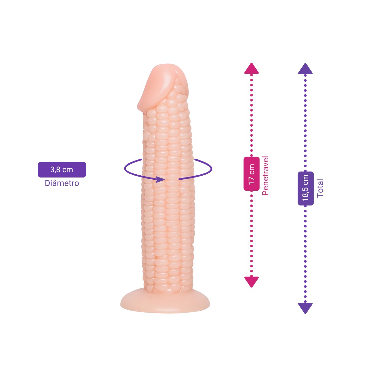 Prótese Peniana com Ventosa, Glande e Texturas com Formato de Espiga de Milho - Corn Cock | 17 x 3,8 cm - 2