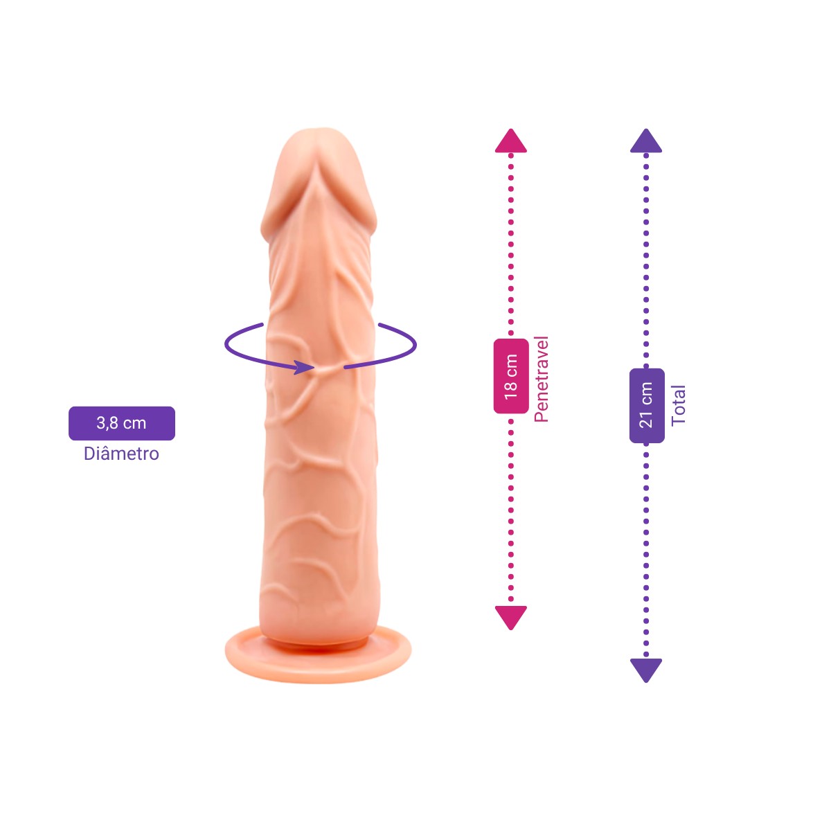 Prótese Realística em TPR Macio com Glande Delineada, Veias e Ventosa - LyBaile Barbara Suction | 18 x 3,8 cm - 2