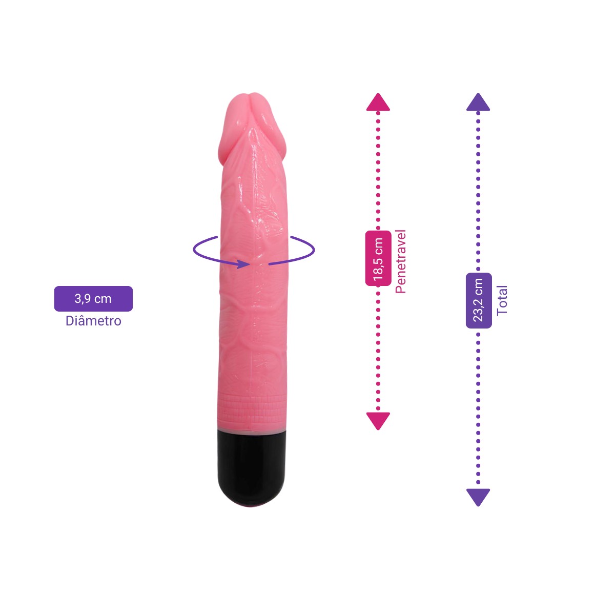 Prótese em PVC no Formato Realístico de Pênis Pink com Glande, Veias e Vibração Multivelocidade - Ly Baile Pink Vibe | 18,5 x 3,9 cm - 2
