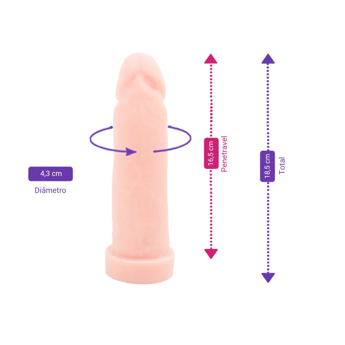 Prótese Peniana Realística em TPE com Vértebra e Base Achatada - Sexy Fantasy Pura Ambição | 16,5 x 4,3 cm - 2