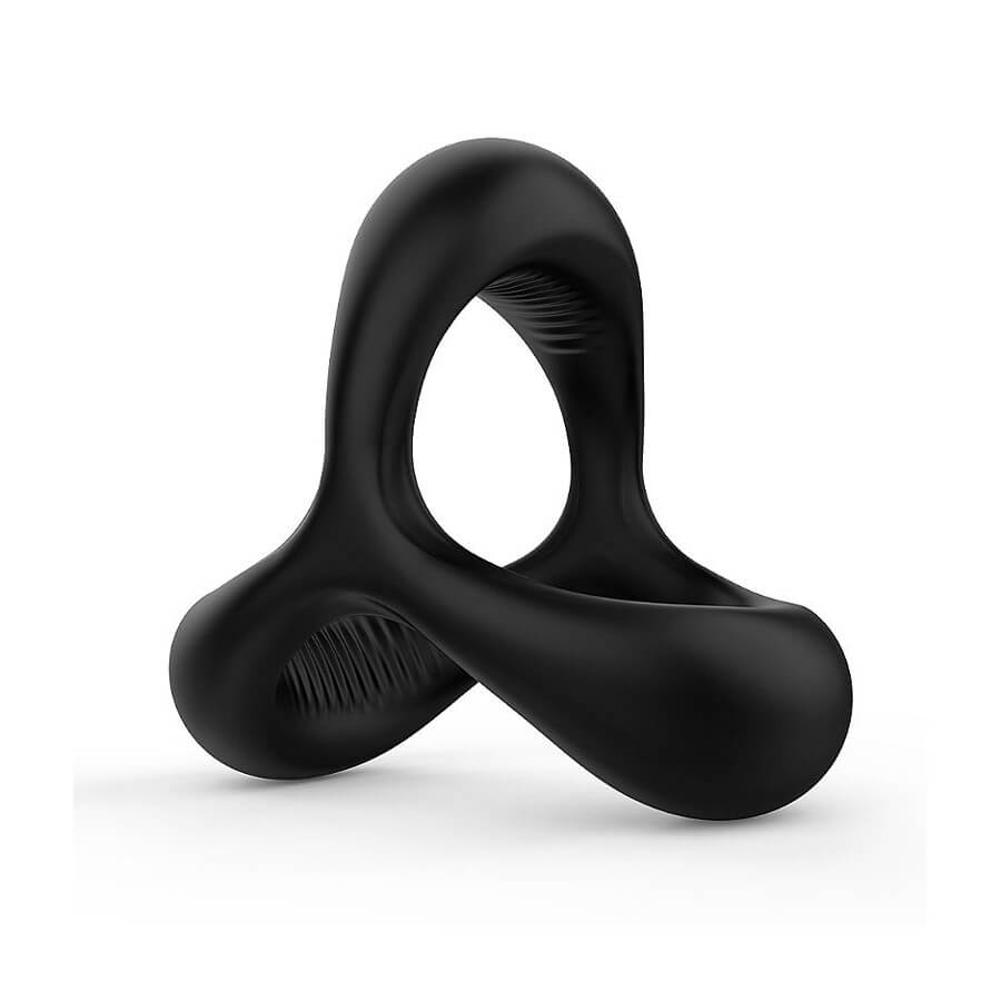 Anel Peniano Triplo em Silicone com Texturas Massageadoras - S-Hande Black Rider | 3,7 x 2,6 cm - 2