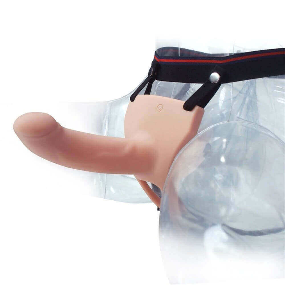 Capa Peniana com Glande Definida Preenchida, 10 Modos de Vibração, Modo Turbo, Controle Remoto e Cinta Ajustável - Aphrodisia Silicone Curved Dong | 13 x 3,2 cm - 9