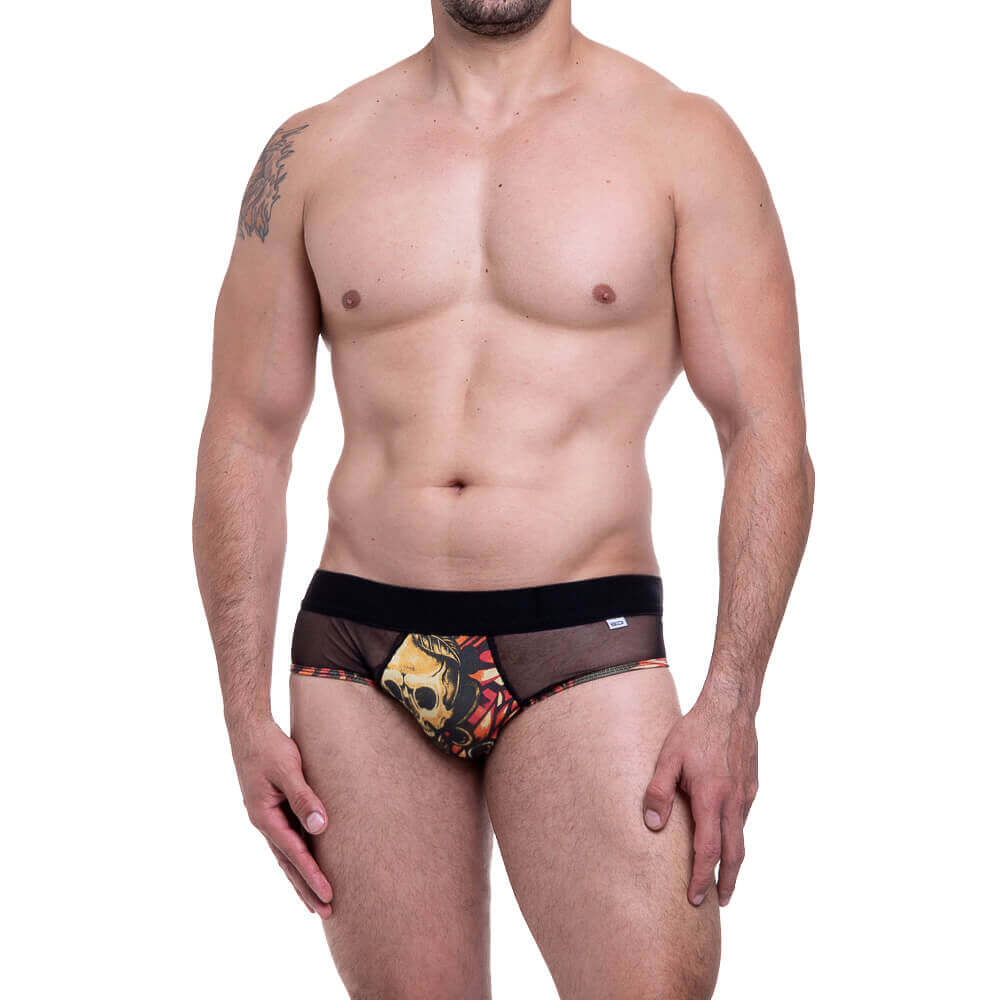 Sunga em Tule Preto Transparente com Frontal Estampada - Steves Designer | Tamanho Único | Disponível em 3 Estampas - 3