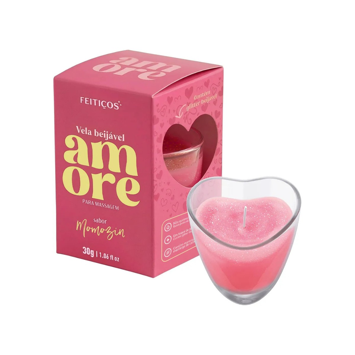 Vela Beijável Para Massagem com Glitter - Feitiços Aromáticos Amore | Disponível em 2 Sabores - 2