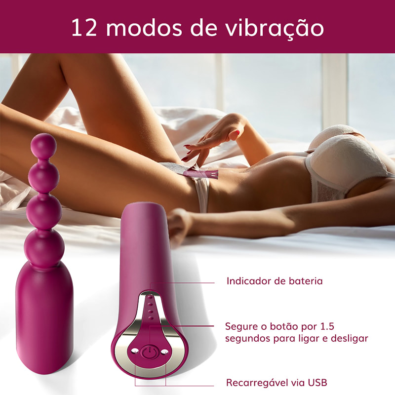 Vibrador com 12 Modos de Vibrações e 2 Capas Estimuladoras de Modelos Diferente em Silicone - Love Stick | 9,4 x 2 cm - 4
